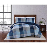 Truly Soft Trey Plaid Polyester 3-Piece Duvet Set Multicolor Blue Full/Queen
