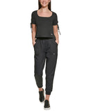 Dkny Jeans Women's Cropped Tied-Sleeve T-Shirt E22F8HIG Black L