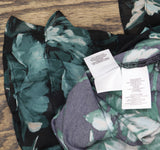 Kasper Print Split-Neck Flutter Bell-Sleeve Blouse Top Evergreen Green Multi M