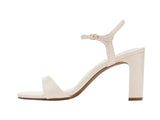Anne Klein Beata Square Toe Dress Sandals Block Heel Bone Crinkle Off White 9M