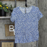 B. Young Womens Short Sleeve Unlined Woven Blouse Shirt Blue Multi 38