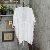 INC International Concepts Womens Sheer Jacquard Tassel Cover Up White OS