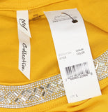 Ny Collection Puff Sleeve Embellished Neckline Blouse Top Golden Glow Yellow PXL