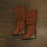 Journee Collection Langly Womens Wedge Knee High Boots Brown 8M