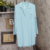 State Of Day Womens Notched-Collar Sleepshirt Button Up 100180154MS Nile Blue M
