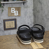 Bearpaw Platform Woven Raffia Buckle Open Toe Slingback Sandals Black / White 9M