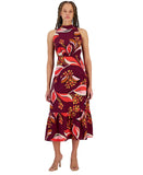 Sam Edelman Women's Hoyal Large Floral High-Neck Dress Wine Multi Red 4