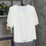 Ny Collection Wide Cuff Jersey Knit Embellished BlouseTop Pristine Off White XL
