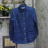 Belle By Kim Gravel Button Up Mixed Media Lace Anorak Jacket Indigo Blue S