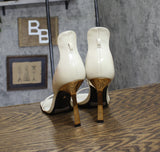 Schutz Womens Heeled Patent Leather Ciara Sandal Pearl Off White 10B