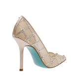 Betsey Johnson Rhinestone Embellished Evening Pumps Heels Stiletto Nude Brown 8M
