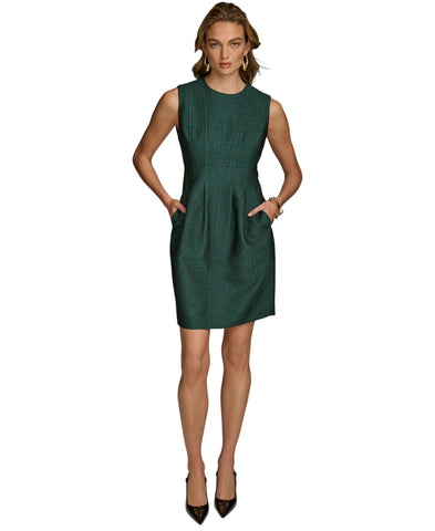 Donna Karan Jacquard Sheath Shimmer Round Neck Sleeveless Dress Spruce Green 12