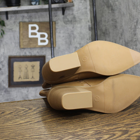Universal Thread Tess Platform Mule Heels with Memory Foam Insole Tan Brown 11M