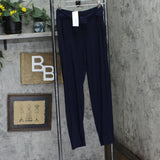 Ny Collection Womens Petite Cropped Pull On Pants with Sash Navy Blue PM