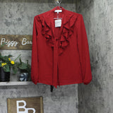 Kasper Womens Woven Tie-Front Ruffled Blouse 10880897 Fire Red XS