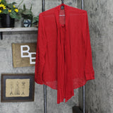 Dennis by Dennis Basso Long Sleeve Semi Sheer Blouse Pleated Front Ties Red 12
