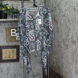 Say What? Paisley Asymmetrical-Hem Kimono Woven Top Black Paisley Multi M