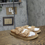 Universal Thread Womens Collin Double Buckle Footbed Sandals Tan Brown 7M