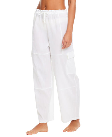 Sanctuary Womens Coastal Cover Up Crinkle Cargo Pants SACC25849 Crinkle White L