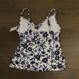 Island Escape Womens Gemini Underwire Tankini Swim Top Navy Blue / White 14