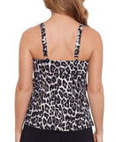 Swim Solutions Womens Leopard-Print Tiered Tankini Swim Top Animal Print Brown 8