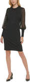 Calvin Klein Womens Comfy Sheer Sleeves Sweaterdress CD2W1T8B Black M