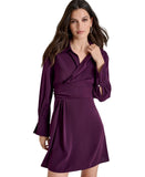 DKNY Womens Petite Collared-V-Neck Long-Sleeve Dress XD4G2C86 Raisin Purple 12P