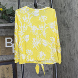 Charter Club Knit Long Sleeve Floral-Print Tie-Hem Shirt Top Primrose Yellow XL