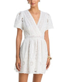 Aqua Womens Embroidered Lace V-Neck Mini Dress IDO14420 White S