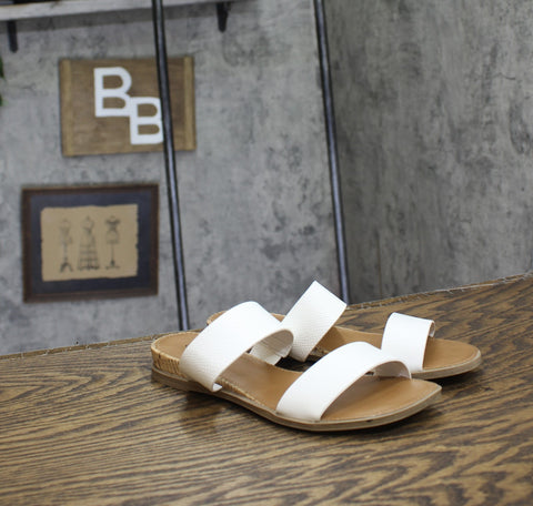 Style & Co. Womens Elliee Flat Sandals 2 Band 10020656300 White Lizard 5.5M