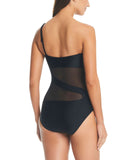 Bar III Womens One-Shoulder Mesh Cutout One Piece Swimsuit MBNB24232 Black M