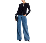 C By Private Label 2-Ply Cashmere Crochet Cardigan Button Front Sweater Black S