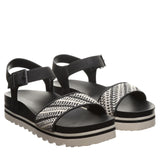 Bearpaw Platform Woven Raffia Buckle Open Toe Slingback Sandals Black / White 9M