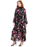 Rachel By Rachel Roy Printed Long Sleeve Tiered Chiffon Midi Dress Black Multi 6
