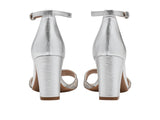 Naturalizer Faux Leather Strappy Block Heel Sandals Satin Silver Gray 6M