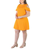 24seven Comfort Apparel Size Ruffle A-line Knee Length Dress Peach Orange 3X