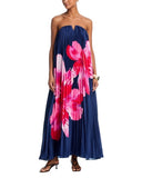 Aqua Pleated Strapless Maxi Dress DI10999BL Navy Blue / Pink M