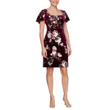 SLNY Womens Embellished Sheath Velvet Floral Print Dress Magenta Purple Multi 14