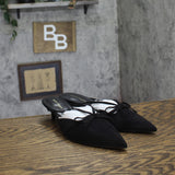 Marc Fisher Pointed Toe Faux Suede Kitten Heel Mules with Bow MFFLORIN3 Black 9M
