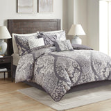 Madison Park Vienna Sateen Cotton 7-Piece Comforter Set Vienna Grey Queen
