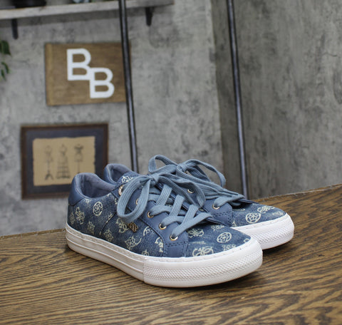 Guess Womens Lace Up Loven Sneaker GWLOVEN Denim Blue 8.5M