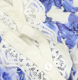 Aqua Button Up Lace Trim Placed Floral Blouse IBO26966 Blue Multi M