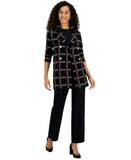 Kasper Womens Edge Notched Collar Faux Button Open Front Coatigan Black Multi XL