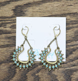 Premier Designs Lyre Hanging Chain Stone Drop Earrings Brass / Blue 2.75"