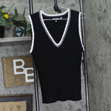 Karl Lagerfeld Paris Womens Lace-Trim Sweater Tank Top Black / Soft White XL