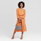 A New Day Women's Floral Print 3/4 Sleeve Tiered Dress 77606718 Orange XL