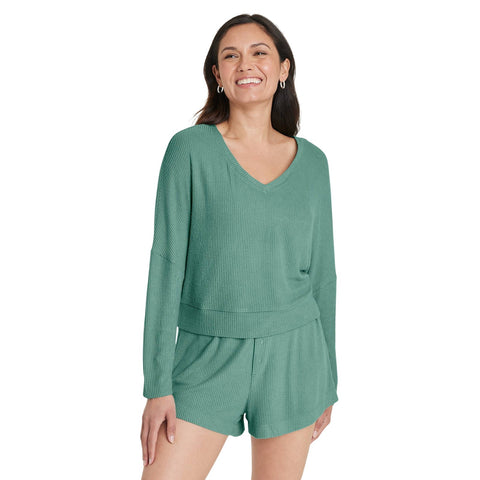 Auden Womens Cozy Ribbed Pullover Lounge Top 90605842 Green M