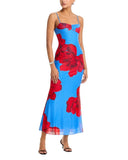 Aqua Womens Floral Mesh Maxi Dress DI11619BL Blue / Red XS