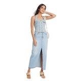 Universal Thread Womens Cropped Sleeveless Denim Halter Shirt Light Wash Blue L