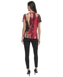 DKNY Womens Abstract-Print T-Shirt Logo P5EHXWNA June Brush Stroke Red Multi XS